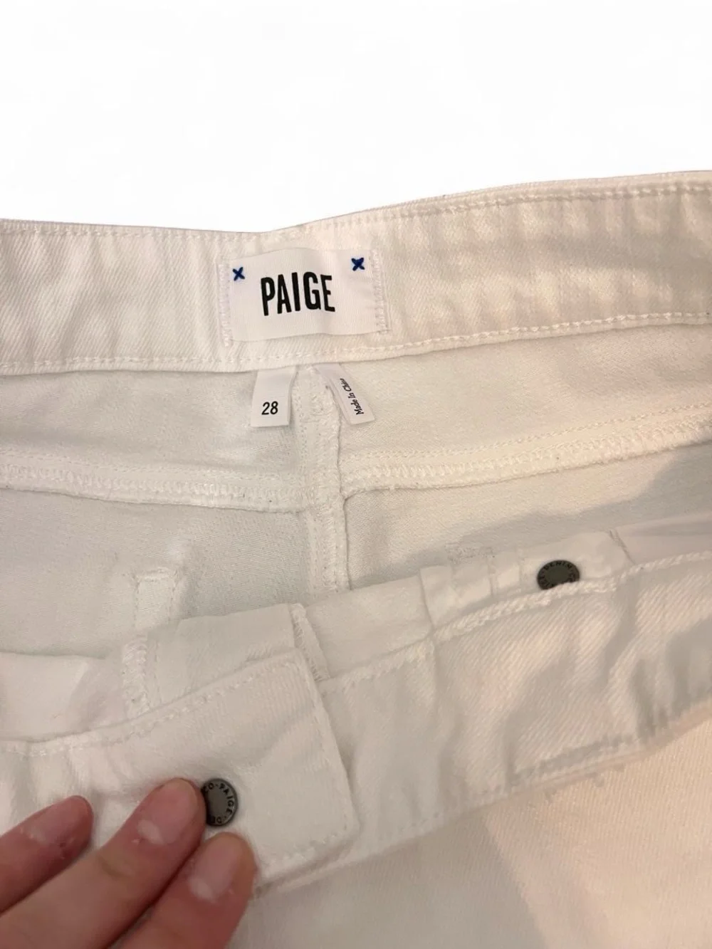PAIGE White Frayed Hem Denim Shorts - Women's